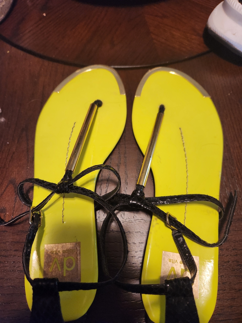 DV by Dolce Vita Yellow Flat Sandals with Black Tie Straps